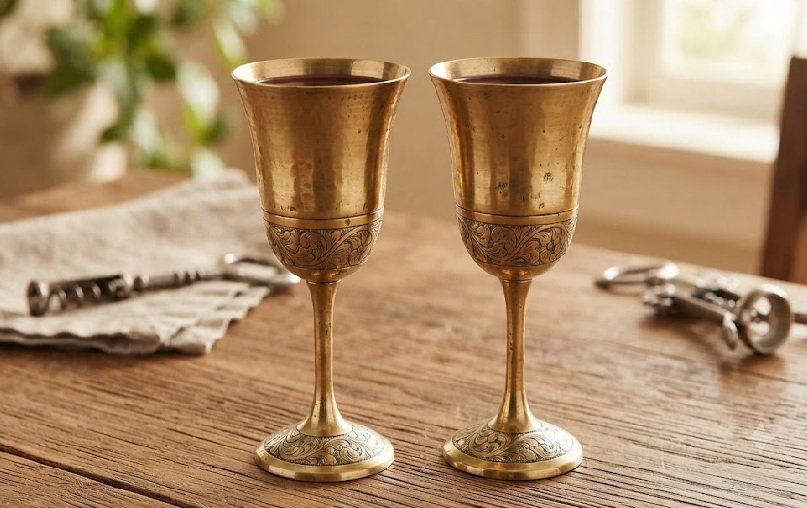 Pair of Handcrafted Brass Wine Goblets