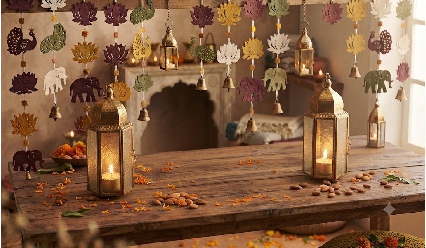 Eco Paper Hanging Garland & Brass Lantern Set