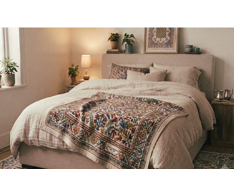 Hand-Embroidered Linen Rug Throw