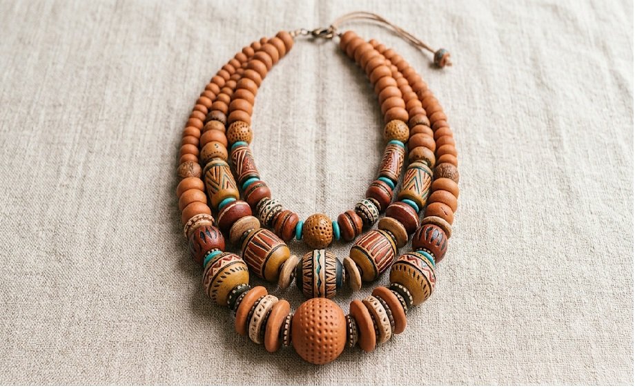 Terracotta Bead Clay Statement Necklace