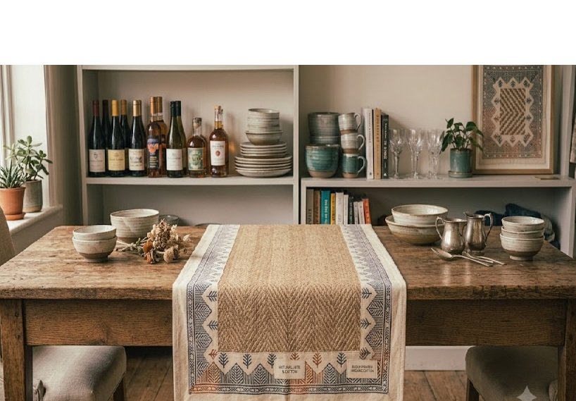 Natural Jute & Cotton Table Runner